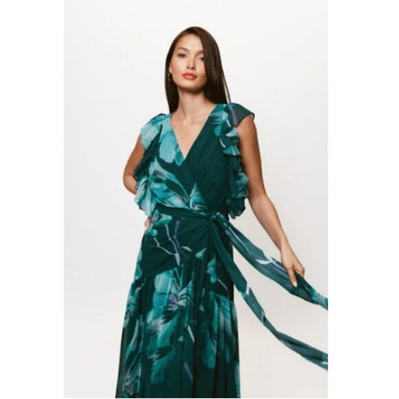 Hutch Women's Beck Maxi Wrap Dress V-Neck Cap Sleeves Floral Green Size XS NWT - Picture 2 of 12